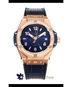 Hublot Big Bang One Click moissanite Bezel Rose Gold Super Clone Watch Blue Dial