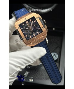 Hublot Square Bang Unico Rose Gold Case Blue Super Clone Watch 
