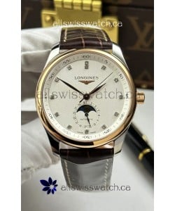 Longines Master Automatic Moonphase White Dial Rose Gold Super Clone Watch 