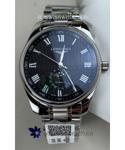 Longines Master Automatic Moonphase Black Dial Steel Case Super Clone Watch 