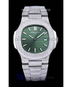 Patek Philippe Super Clone Nautilus 5711/1A Diamonds Paved Edition Green Dial