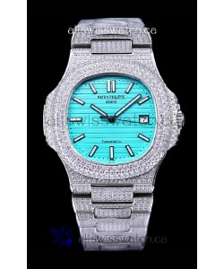 Patek Philippe Super Clone Nautilus 5711/1A Diamonds Paved Edition Tiffany Blue Dial