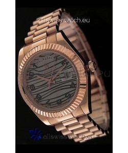 Rolex Oyster Perpetual Day Date Swiss Replica Pink Gold Watch in Waves Pattern Dial