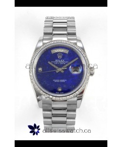 Rolex Day Date Blue Lapis Dial Diamonds Bezel 36MM Swiss Replica Watch 