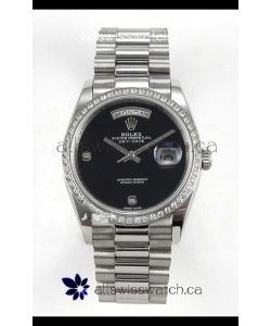 Rolex Day Date Black Dial Diamonds Bezel 36MM Swiss Replica Watch 