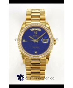 Rolex Day Date Yellow Gold Blue Lapis Dial Diamonds Bezel 36MM Swiss Replica