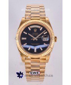 Rolex Day Date Yellow Gold Custom Black Dial 40MM Super Clone Watch 