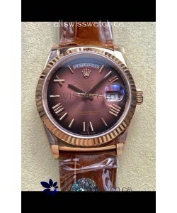 Rolex Day Date 128235 Rose Gold Brown Ombre Roman Dial Super Clone Watch 