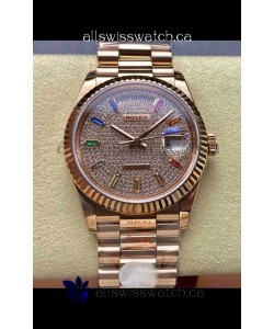 Rolex Day Date 128345RBR Rose Gold Diamonds Dial Super Clone Watch 
