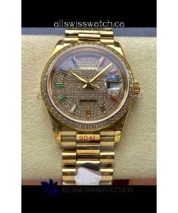 Rolex Day Date 128348RBR Yellow Gold Diamonds Dial Super Clone Watch 