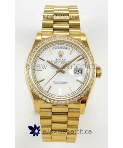 Rolex Day Date 128348 Yellow Gold White Dial Diamonds Bezel Super Clone Watch 