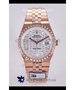 Rolex Land-Dweller 127336 Steel Honeycomb Dial Diamonds Rose Gold 40MM Super Clone Watch 