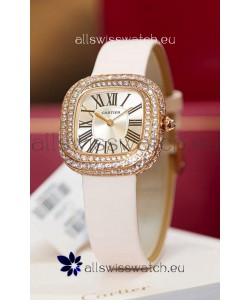 Coussin De Cartier Rose Gold Swiss Replica Watch White Strap 