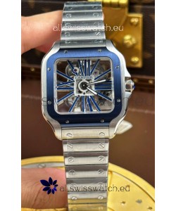 Santos De Cartier Super Clone Watch in Skeleton Dial Brushed Steel Casing Watch 