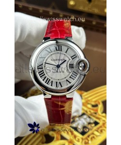 Ballon De Cartier Swiss Automatic 1:1 Mirror Quality 33MM in Burgundy Strap