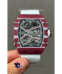 Richard Mille Super Clone RM67-02 Mutaz Barshim Red Carbon TPT 37 Grams Watch White Strap