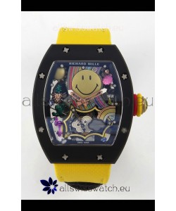 Richard Mille Super Clone RM088 Smiley Tourbillon Black Ceramic Velcro Strap Watch 