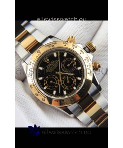 Rolex Daytona Japanese Movement Two Tone Gold Casing Watch in Black Dial 