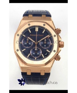 Royal Oak Chrono 26240 Rose Gold Blue Dial Leather Strap Super Clone Watch 