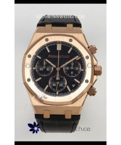 Royal Oak Chrono 26240 Rose Gold Black Dial Leather Strap Super Clone Watch 