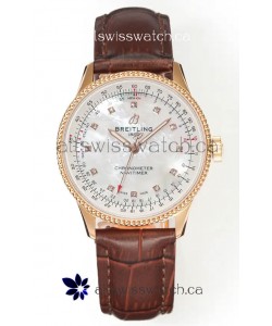 Navitimer Automatic 36 Rose Gold Pearl Dial Super Clone Watch 