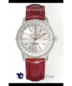 Navitimer Automatic 36 Steel Dial Red Strap Super Clone Watch 