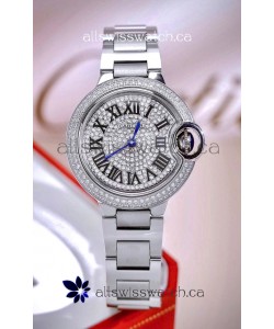 Ballon De Cartier Swiss Quartz 33MM Stainless Steel Diamonds Super Clone Watch 