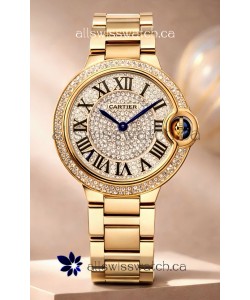 Ballon De Cartier Swiss Quartz 33MM Rose Gold Diamonds Super Clone Watch 