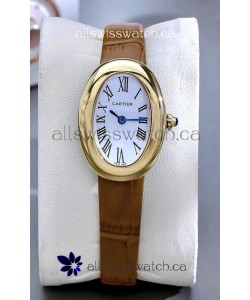 Cartier Baignoire Yellow Gold 23MM Super Clone Watch Brown Strap
