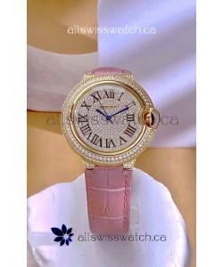 Ballon De Cartier Swiss Quartz 36MM Rose Gold Diamonds Super Clone Watch 