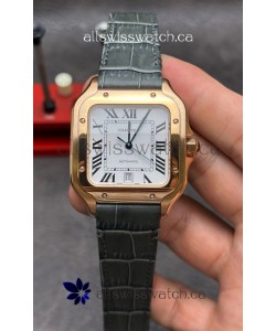 Cartier Santos De Cartier Rose Gold Grey Leather Strap Super Clone Watch 