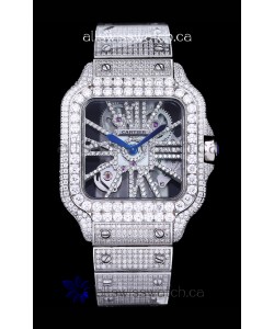 Cartier "Santos De Cartier" Skeleton moissanite Paved Super Clone Watch 