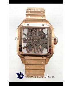 Cartier Santos Rose Gold Skeleton Dial Super Clone Watch 
