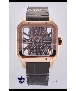 Santos De Cartier Super Clone Watch in Skeleton Dial Rose Gold Case