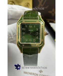 Santos Dumont 31MM Yellow Gold Green Dial Super Clone Watch 