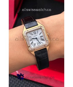 Cartier Santos Dumont in Rose Gold Casing Diamonds 27MM Super Clone Watch 