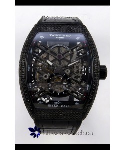 Franck Muller V45 Tourbillon Skeleton DLC Diamonds Super Clone Watch 