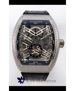 Franck Muller V45 Tourbillon Skeleton Steel Diamonds Super Clone Watch 