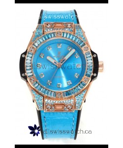 Hublot Big Bang One Click moissanite Rose Gold Super Clone Watch Blue Dial 