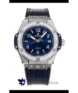Hublot Big Bang One Click moissanite Bezel Super Clone Watch Blue Dial