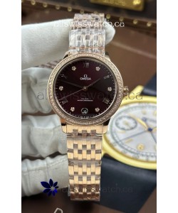 Omega De Ville Automatic 34MM Burgundy Dial Rose Gold Case Super Clone Watch 