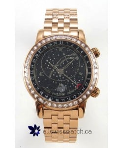 Patek Philippe Grand Complications 6102 Black Dial Rose Gold Strap Super Clone Watch 