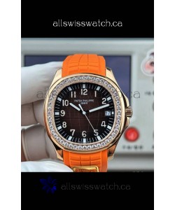 Patek Philippe Aquanaut 5167 Orange Strap Diamonds Bezel Super Clone Watch 