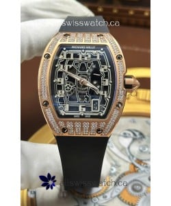 Richard Mille RM67-01 Extra-Flat Rose Gold Diamonds Studded Super Clone Watch 