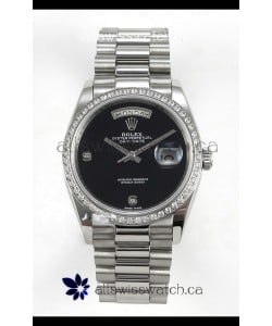Rolex Day Date Black Dial Diamonds Bezel 36MM Swiss Replica Watch 