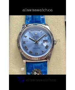 Rolex Day Date 128236 Stainless Steel ICE Blue Roman Dial Super Clone Watch 