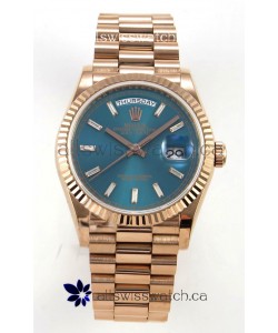 Rolex Day Date 128345 Rose Gold Green Crystal Dial Super Clone Watch 