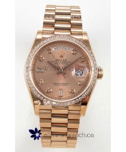 Rolex Day Date 128345 Rose Gold Diamonds Dial Super Clone Watch 
