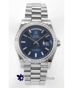Rolex Day Date 128349 Stainless Steel Blue Crystal Dial Super Clone Watch 