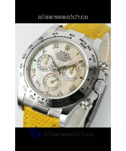 Rolex Daytona 116519 Stainless Steel Yellow Pearl Leather Strap Super Clone Watch